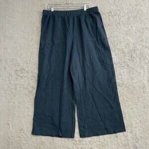 NEW Felina Women's M Navy Crop Wide Leg Pants Linen Blend Beachwear